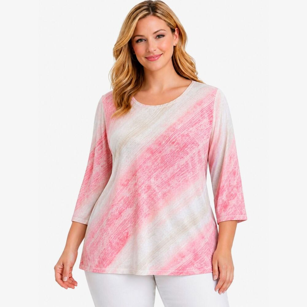 Chico’s Pink & Ivory Tunic Size 3 XL Soft Flowy Long Sleeve